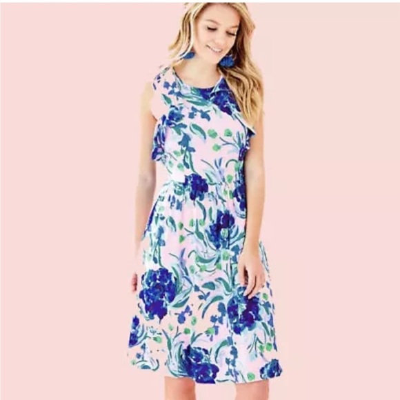 Lilly Pulitzer Rory Dress Pink Tropics Sweet Pea Size 8 Halter Style Pockets - Picture 1 of 12